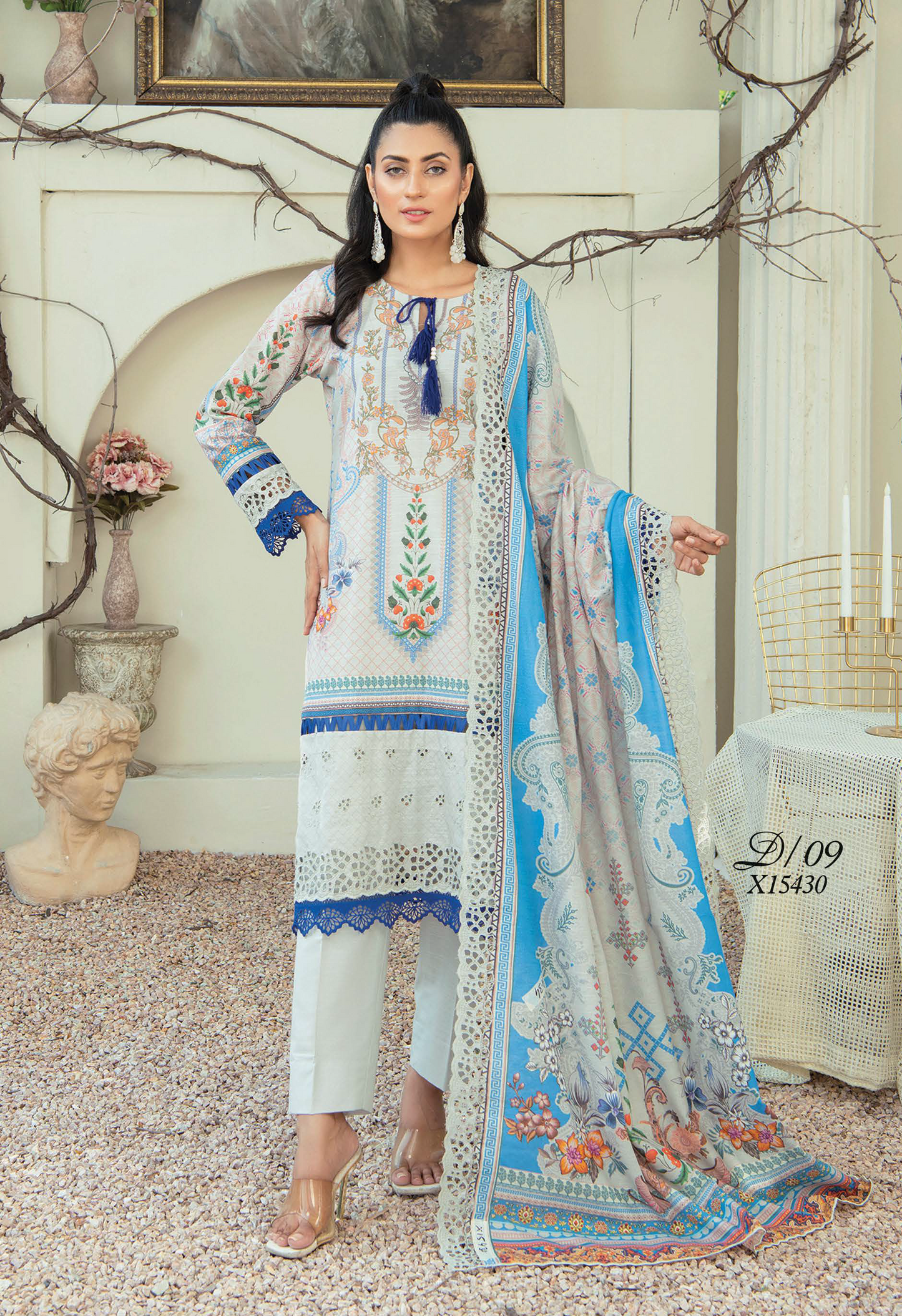 D-09 - Fully Stitched 3PC - Printed & Embroidered Slub Khaddar Collection - RANGRANI by Zeeshan Arts