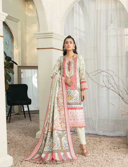 D-10 - Fully Stitched 3PC - Printed & Embroidered Slub Khaddar Collection - RANGRANI by Zeeshan Arts