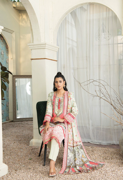 D-10 - Fully Stitched 3PC - Printed & Embroidered Slub Khaddar Collection - RANGRANI by Zeeshan Arts