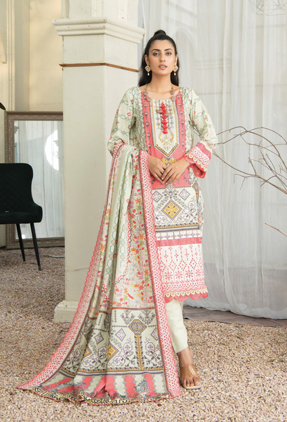 D-10 - Fully Stitched 3PC - Printed & Embroidered Slub Khaddar Collection - RANGRANI by Zeeshan Arts