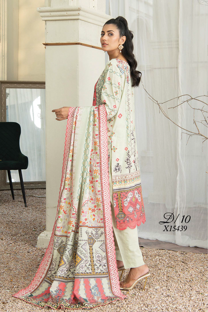 D-10 - Fully Stitched 3PC - Printed & Embroidered Slub Khaddar Collection - RANGRANI by Zeeshan Arts