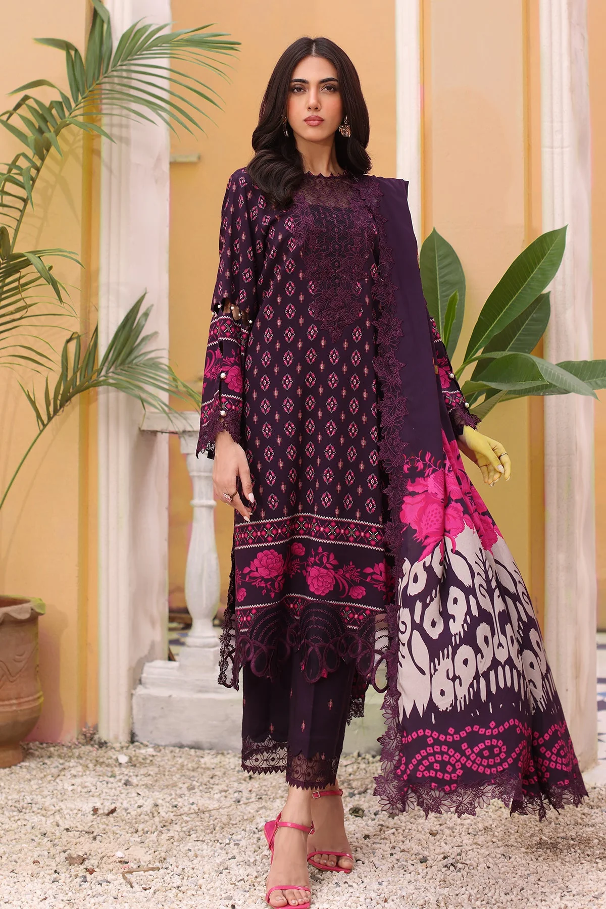 SHW4-01 - Fully Stitched 3PC - Printed & Embroidered Staple (Linen) Collection - SHEEN by Charizma