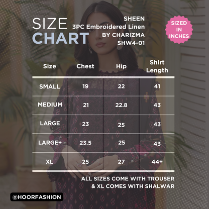 SHW4-01 - Fully Stitched 3PC - Printed & Embroidered Staple (Linen) Collection - SHEEN by Charizma