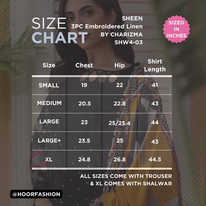 SHW4-03 - Fully Stitched 3PC - Printed & Embroidered Staple (Linen) Collection - SHEEN by Charizma