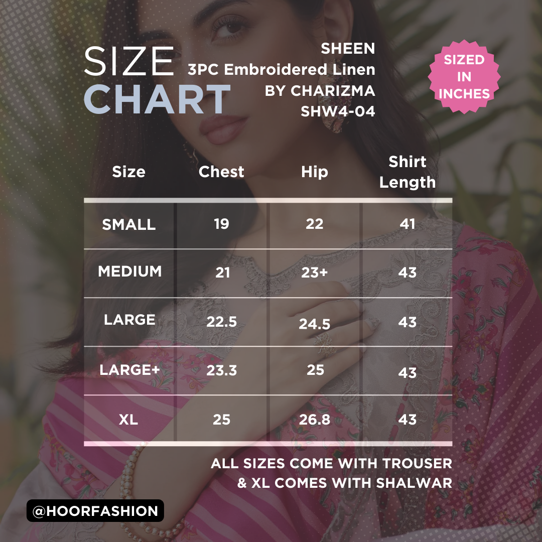 SHW4-04 - Fully Stitched 3PC - Printed & Embroidered Staple (Linen) Collection - SHEEN by Charizma