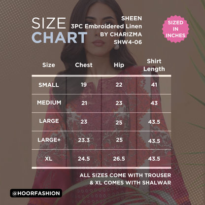 SHW4-06 - Fully Stitched 3PC - Printed & Embroidered Staple (Linen) Collection - SHEEN by Charizma