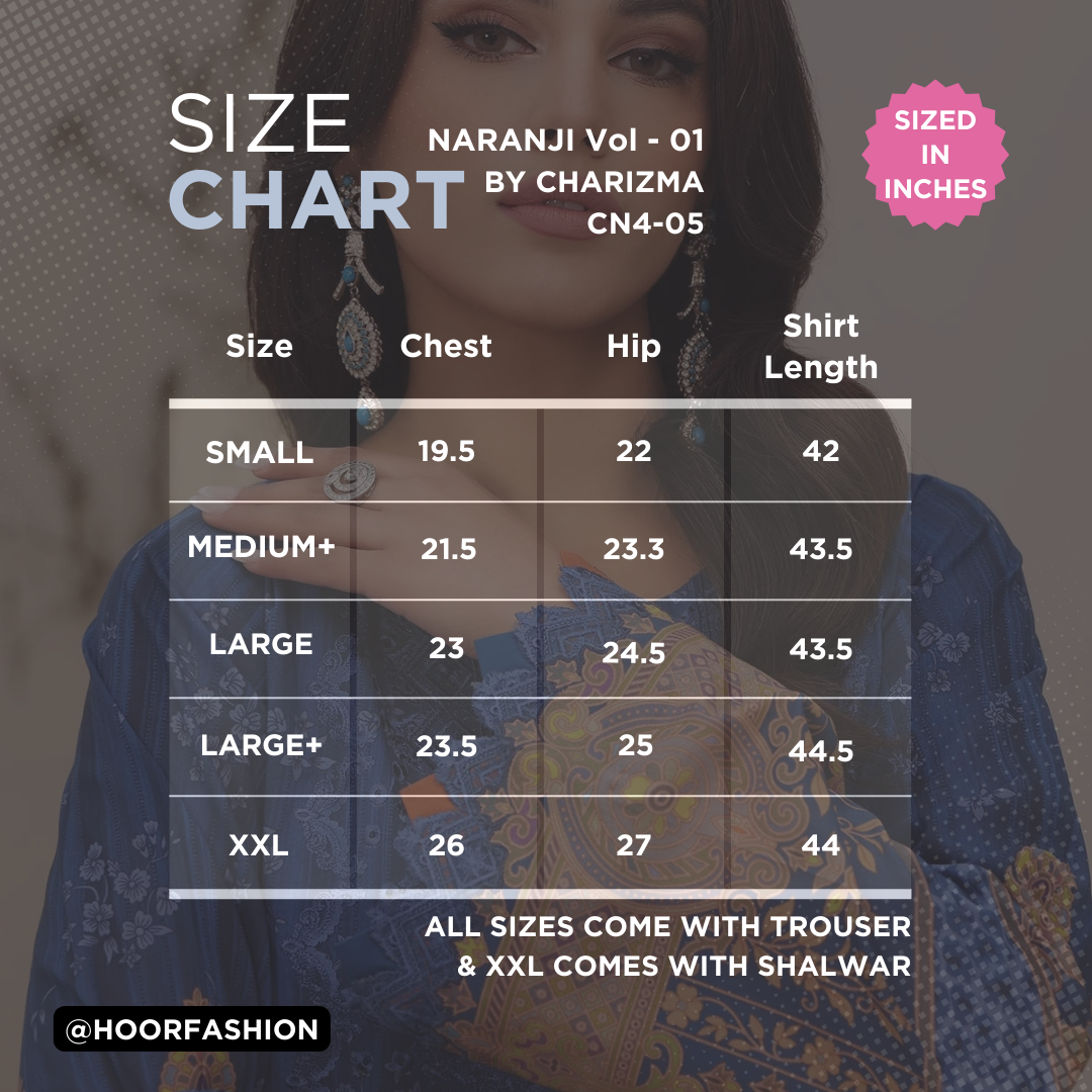 CN4-05 - Fully Stitched 3PC - NARANJI Printed & Embroidered Lawn Collection by Charizma