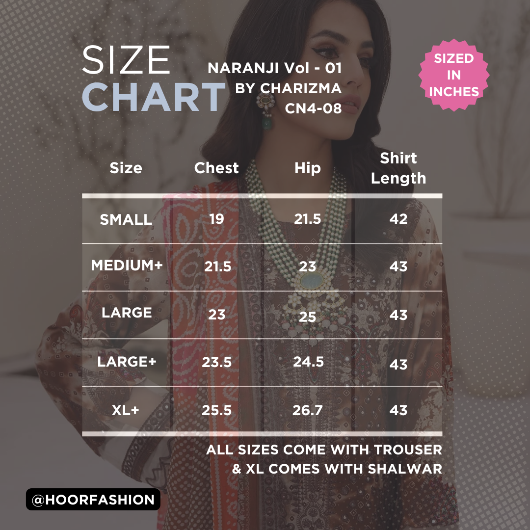 CN4-08 - Fully Stitched 3PC - NARANJI Printed & Embroidered Lawn Collection by Charizma