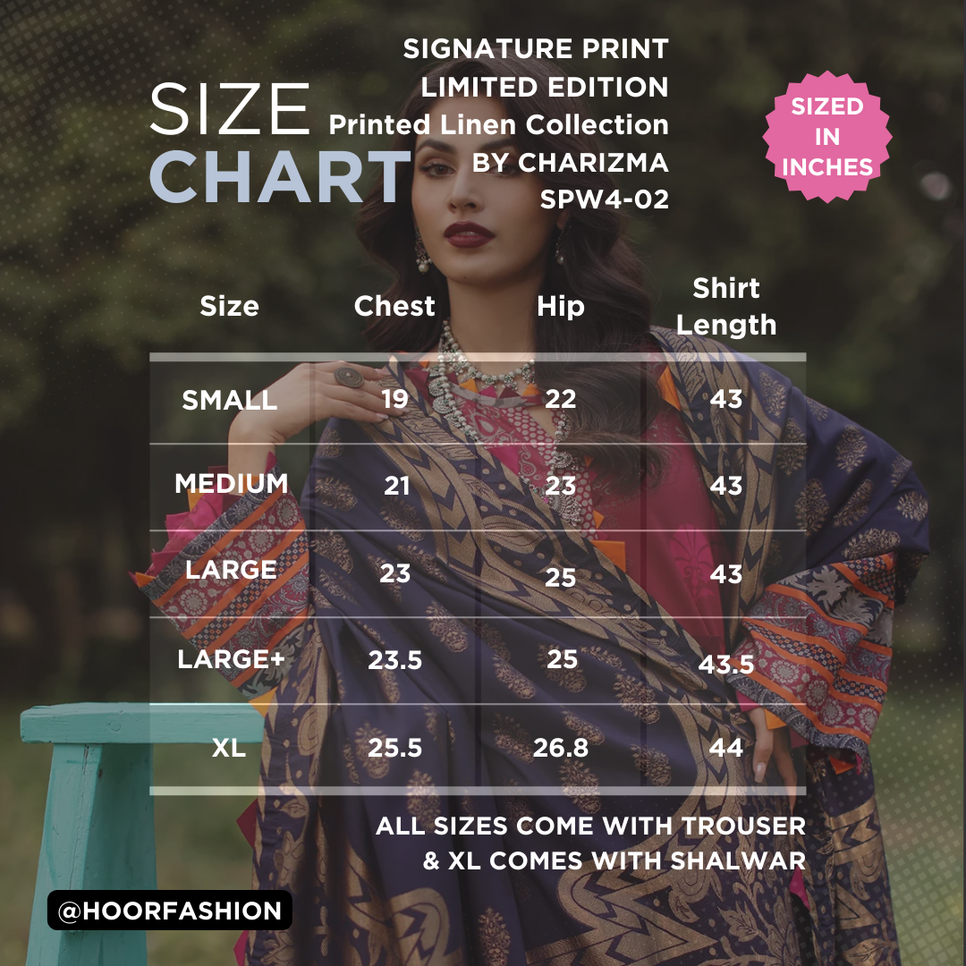 SPW4-02 - Fully Stitched 3PC - Printed Linen Collection - Signature Print by Charizma