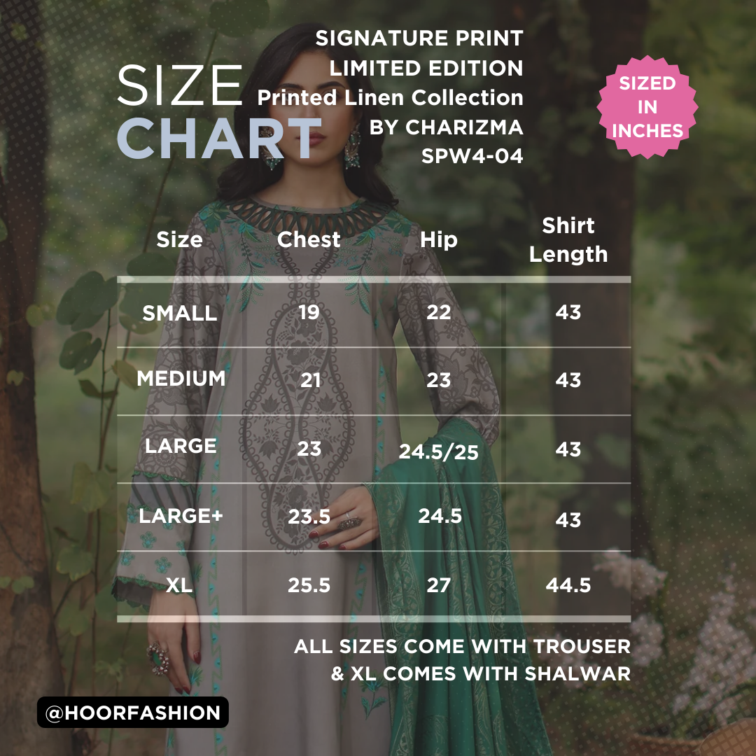 SPW4-04 - Fully Stitched 3PC - Printed Linen Collection - Signature Print by Charizma