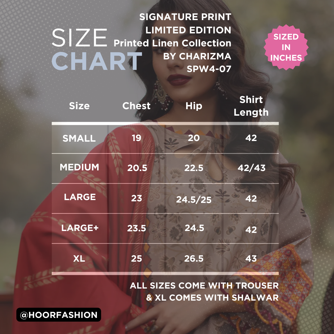 SPW4-07 - Fully Stitched 3PC - Printed Linen Collection - Signature Print by Charizma