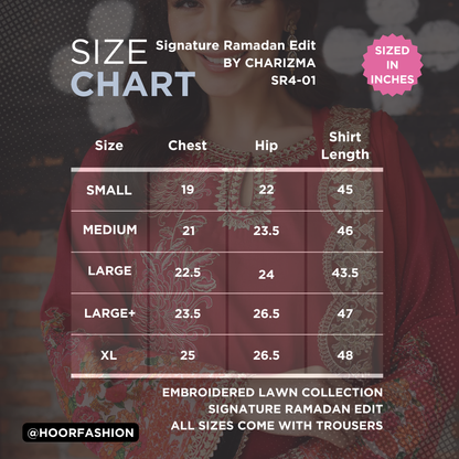 SR4-01 -  Fully Stitched 3PC - Signature Ramadan Edit - Embroidered Lawn Collection by Charizma