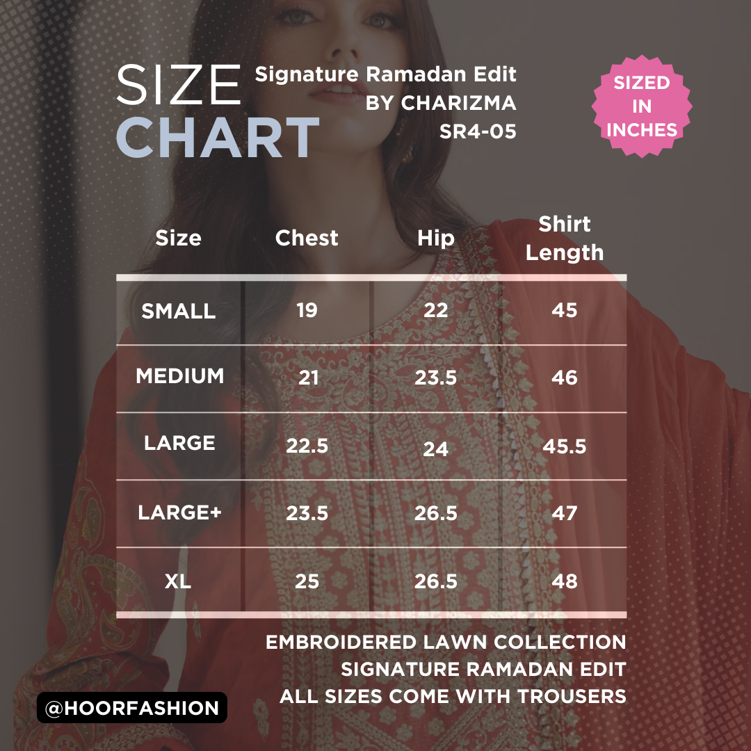 SR4-05 -  Fully Stitched 3PC - Signature Ramadan Edit - Embroidered Lawn Collection by Charizma